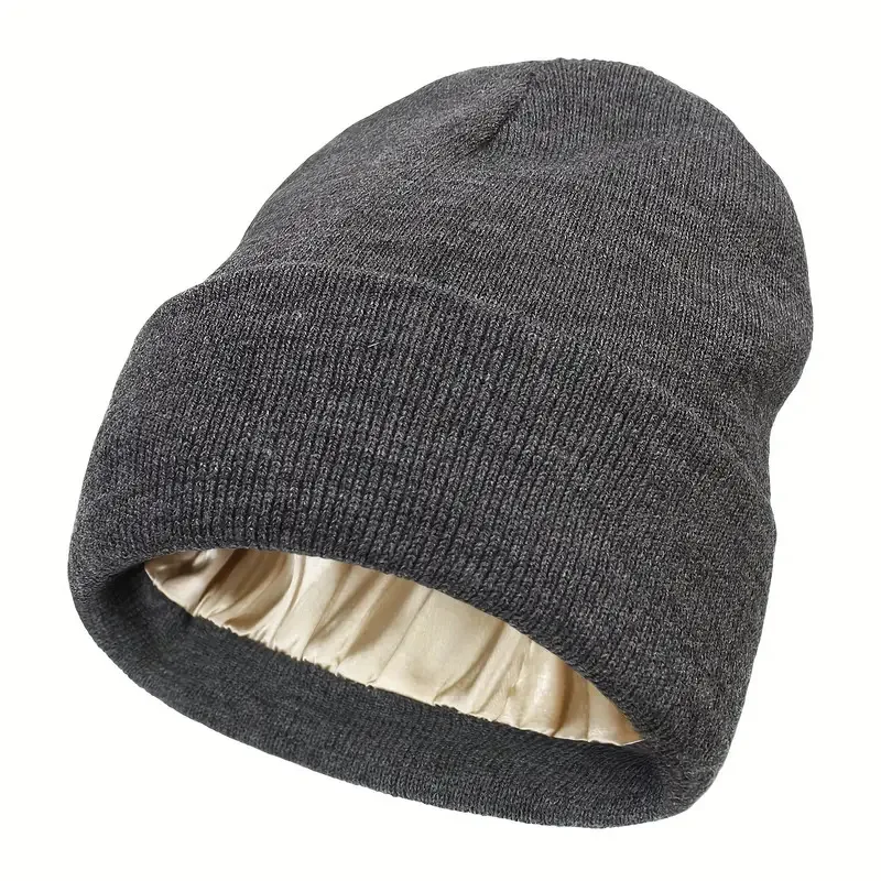 Wholesale Unisex Embroidery Knit Beanie Hats Multi-Color Custom Winter with Satin Silk Lining caps Digital Printing Image Style