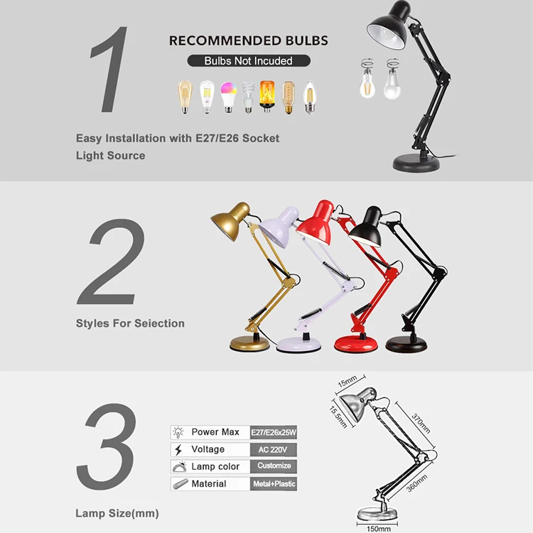 Modern Flexible Desk Lamps Iron Study/Computer Lights Reading Light Long Swing Arm Home Decor Table Lamp