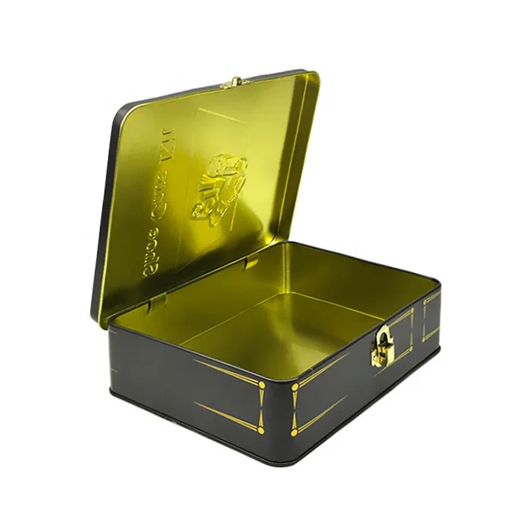 Custom High-End Luxury Rectangular Hinged Lid Metal Tin Box with Lock for Shoes Clothing Gift Food Packaging