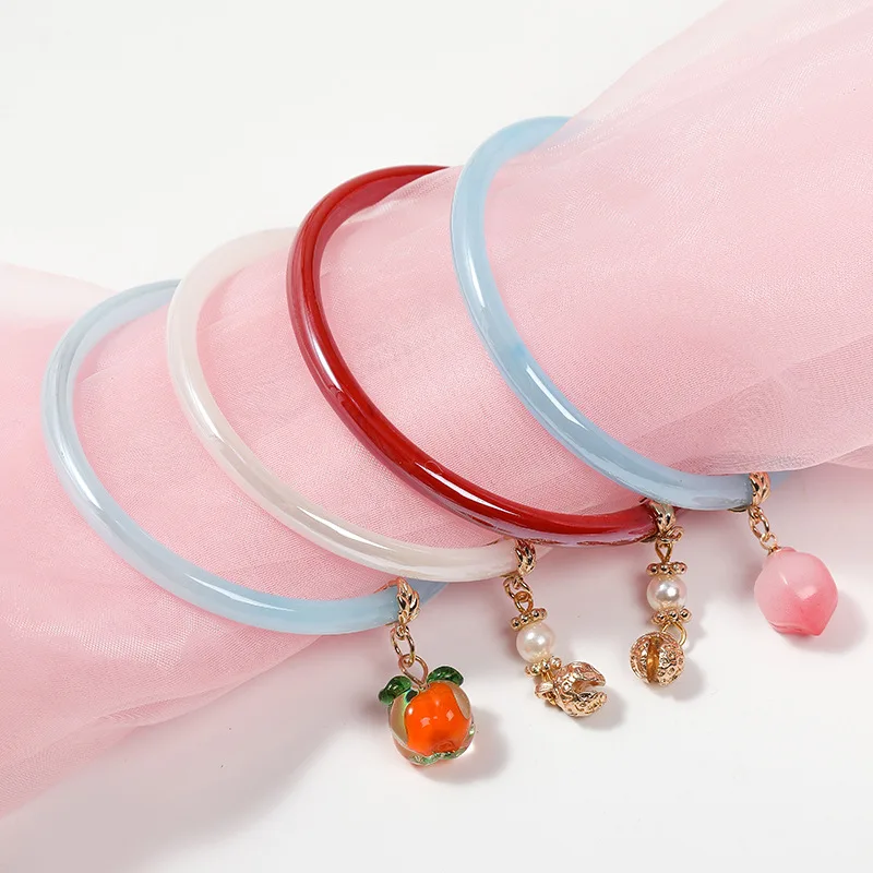 Antique style niche chalcedony jewelry high-end vintage glass bracelet two-piece bell jade bracelet