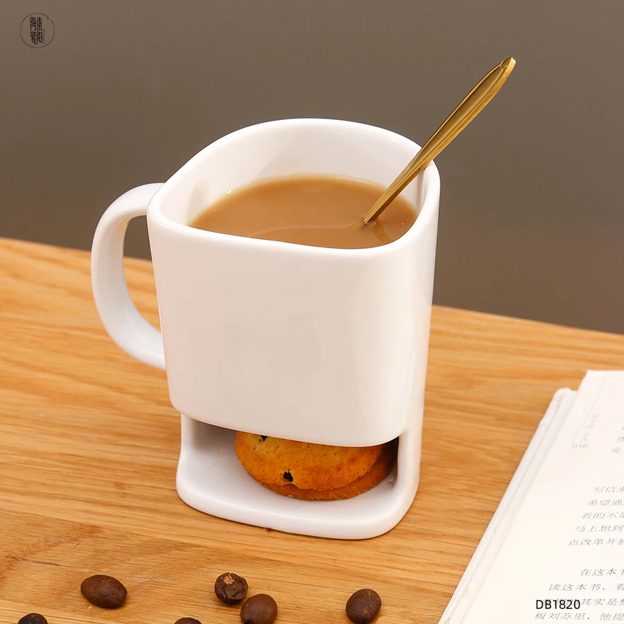 8 OZ Ceramic Milk Coffee Mug Cookie Tea Coffee Cup Creative Cookie Cup with Biscuit Pocket Holder