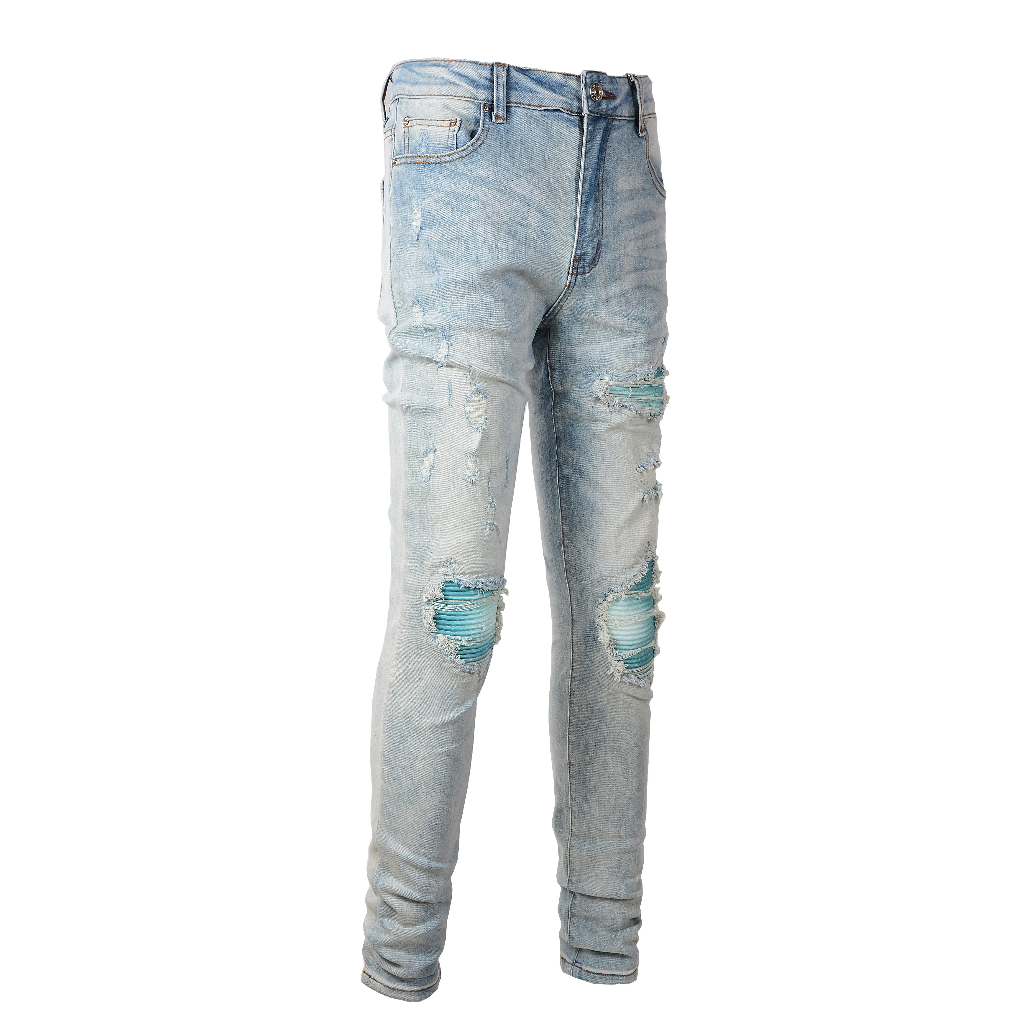 Wholesale 645 Drop shipping bandana  patched Jean Fashion Designer Slim Skinny Denim Men Jeans