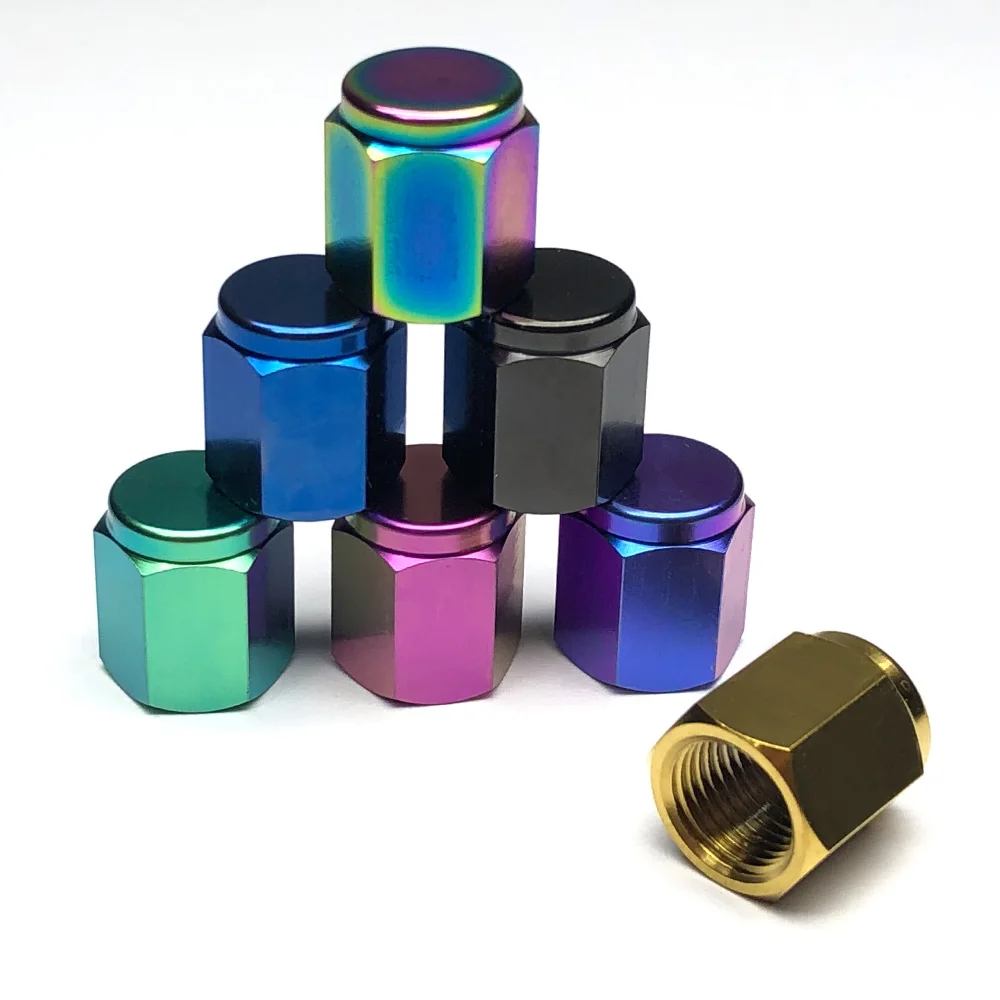 Tiremet 4 pieces of titanium alloy wheels tire valve cap tire rim rod cover and waterproof car motorcycle truck bicycle