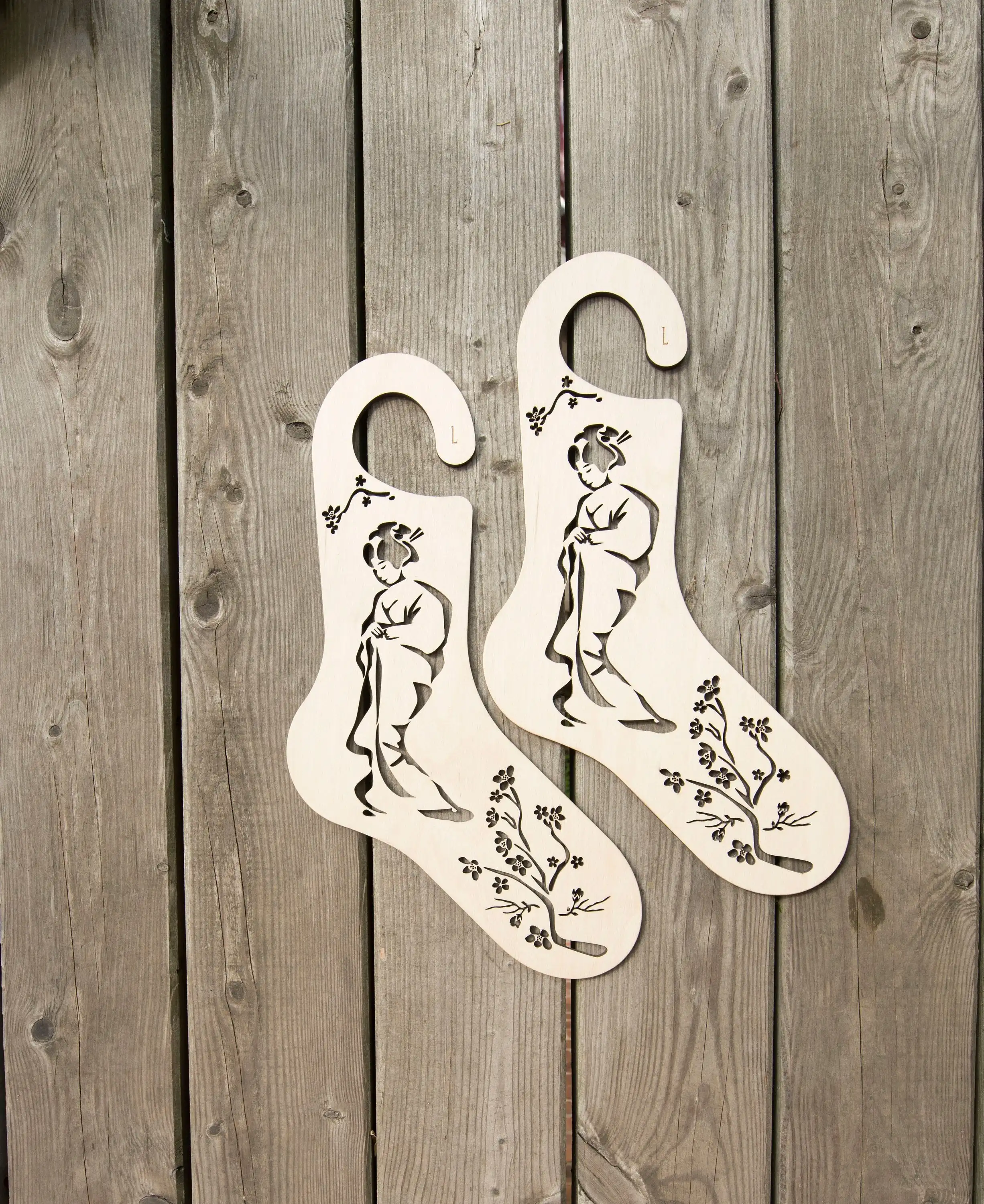 Lasercut wooden Knitting sokken Tool chaussette blocker met logo