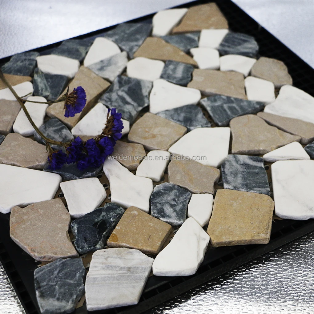Weide mixed marble mosaic tile pebble stone for outdoors Irregular marble free-form mosaic tiles