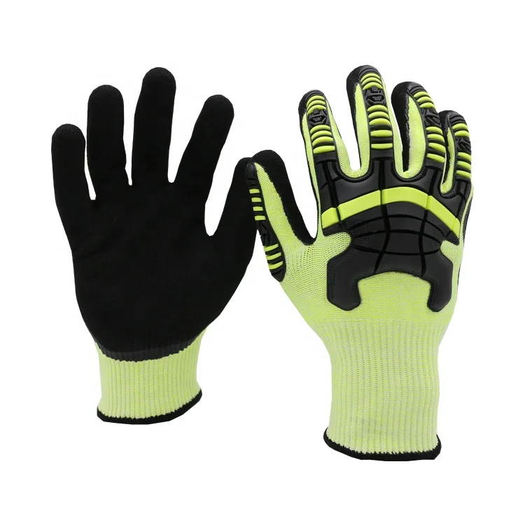 HB SAFETY CT13BK Cut Resistant Level D With TPR For Impact Protection Oil Repellent Nitrile Coated Good Grip Mechanical Gloves
