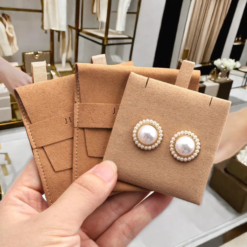 Custom Emboss Microfiber Jewelry Pouch With Insert Pad Jewellery Box Luxury Suede Earring Necklace Packing Envelope Jewelry Bags