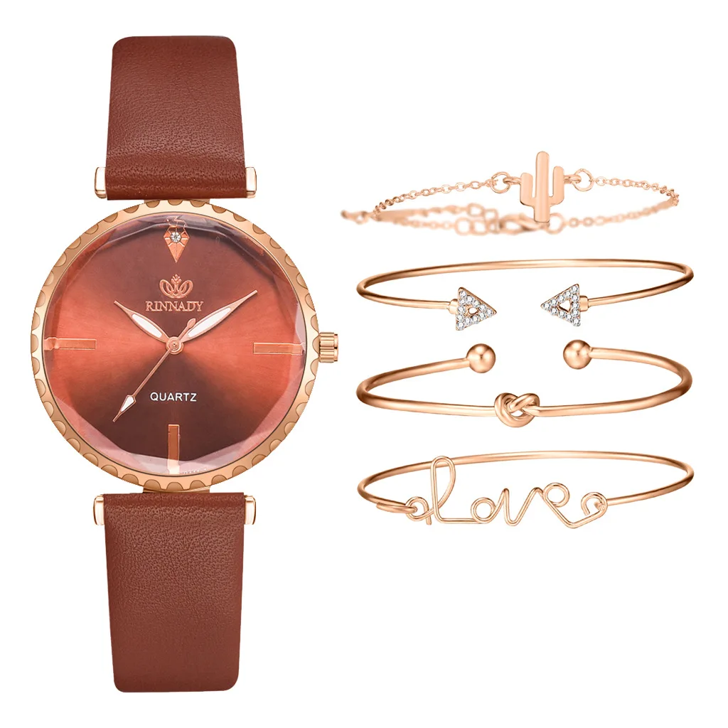 5pcs/set Fashion Women, Mesh Strap Wristwatch Rhinestone Crystal Bracelet Cute Cat Dial Quartz Analog Watch for Girls Friends/