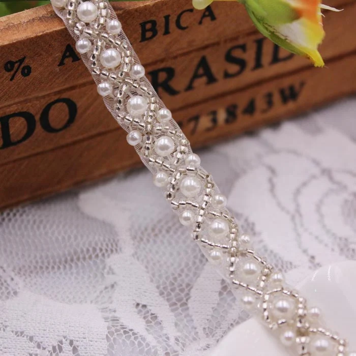 Кружевная аппликация, бисерная лента, ручная работа, отделка семян, платье, горячая Распродажа, жемчужная отделка для свадьбы