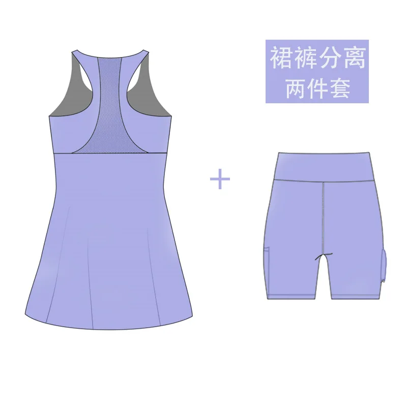 Women Exercise Dress with Detachable Shorts Built-in Bra Workout Dress Mesh Tennis Golf Athletic Dress Pockets Sport Clothing