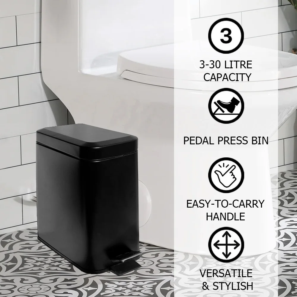 5L Bathroom Stainless Steel Foot Pedal Waste Bin Rectangle Shape 5L Garbage Bin Metal Foot Pedal Rubbish Bin