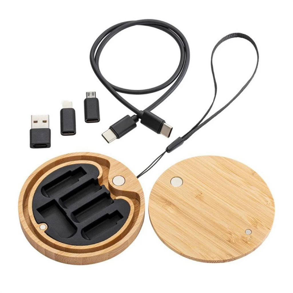 iStapromo Gifts Eco Friendly wooden USB Data Cable OTG Adapter Card Storage Set 60W Fast Charge Data Transfer charging cable