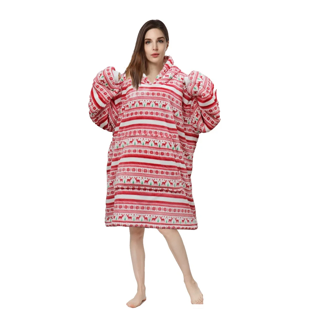 Wholesale Custom hooded flannel sherpa customize oversize sweatshirt wearable TV hoodie blanket