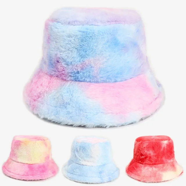 Новая зимняя Рыбацкая шапка Tie-dye Женская милая плюшевая для раковины цветные теплые шапки