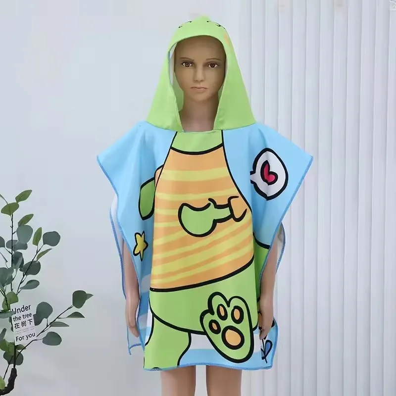 High Quality 60*120cm Printed Microfiber Kids Cartoon Beach Towel Children Printed Hooded Towel Cartoon Kids Ponchos Terry Towel