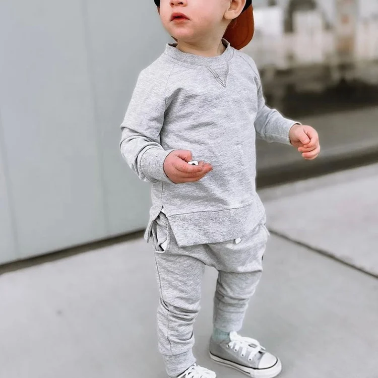 100% Cotton Plain Crewneck Pullover For Kids Full Sleeve Boys Clothing Sets Kids Hoodie