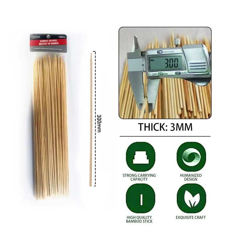 Biodegradable disposable Simple Style Design Natural Environmental Protection Skewer 250mm Disposable bamboo wooden candy sticks