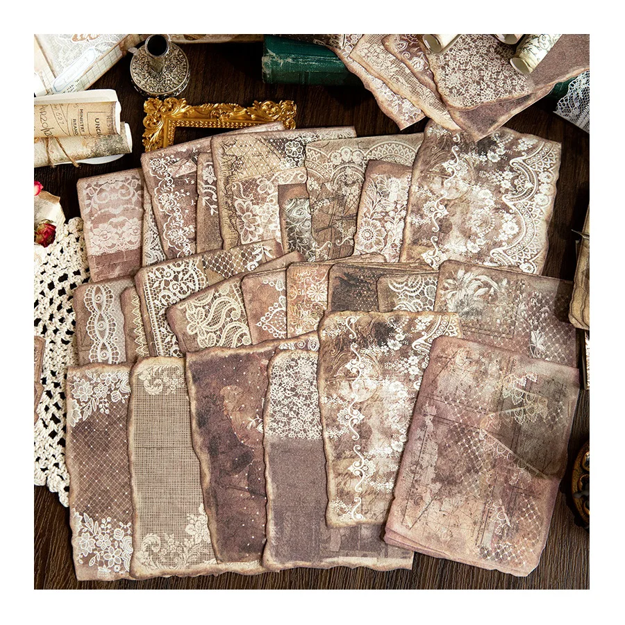 50 Pcs Vintage DIY Material Paper Retro Decorative Scrapbook Paper Antique Aesthetic Art Craft Paper Diary Junk Journal
