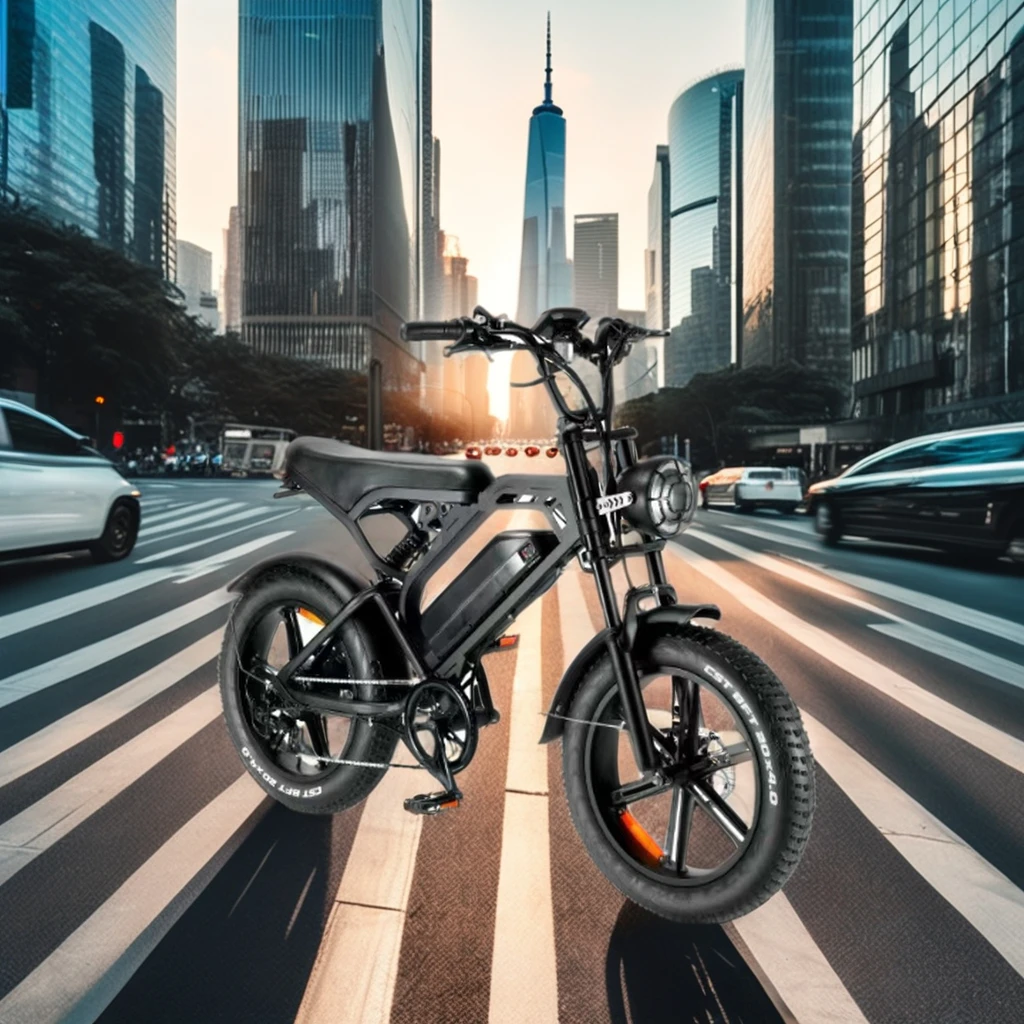 High Quality 1000W Retro Electric Moped Bicycle Enduro Ebike 48V 73 Electric Fat Tire 15AH Battery V20 Model Folding Steel Frame