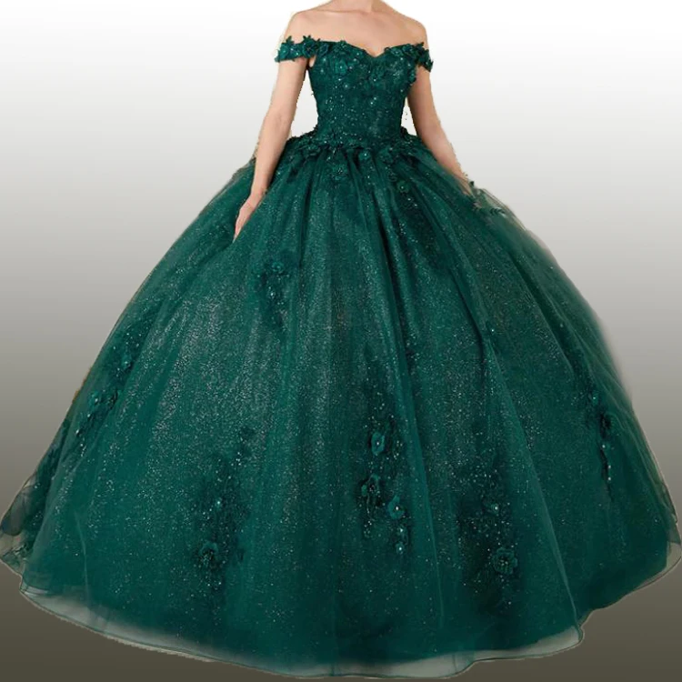 Lilac emerald factory wholesale embroidery sweet 16 quinceanera off shoulder ball gown  for girls 2023