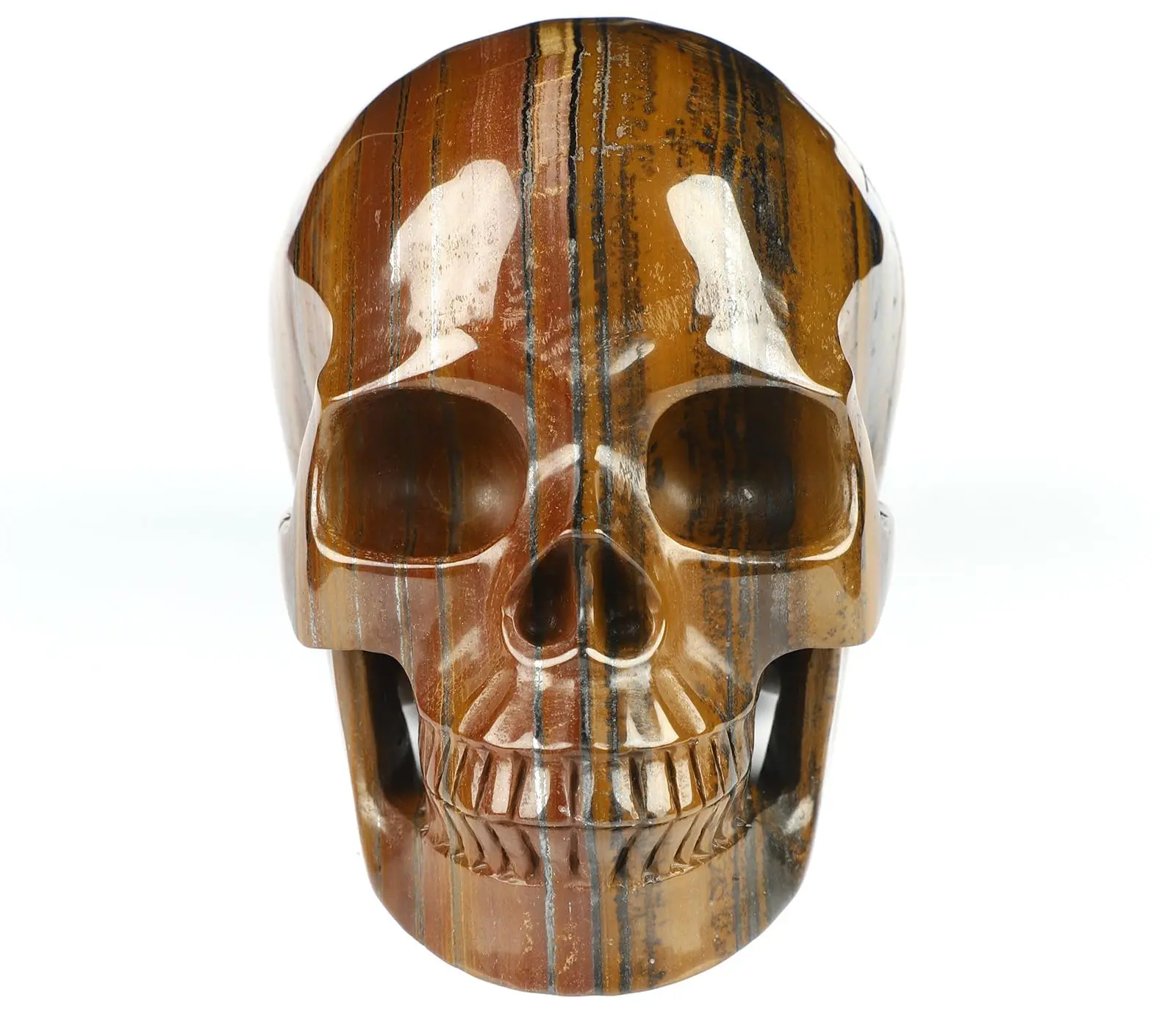 Huge 5.0 Inches  Tiger Iron Eye Hand Carved Crystal Skulls, Super Realistic Crystal Healing Stones ,Reiki Healing Stone Statue