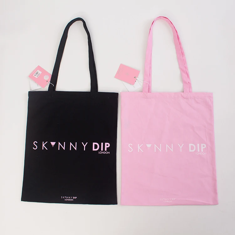 Custom Fine Quality Eco Friendly Blank Reusable Pink Black Cotton Canvas Tote Shopping Bags With Logos Printed