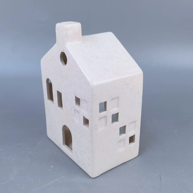 White porcelain lighted ceramic Christmas house for home  White House Tealight candle holder