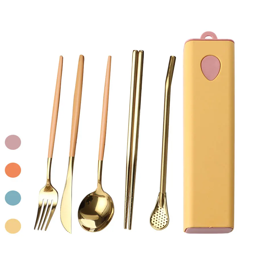 Hot Sale  Stainless Steel Cutlery Set Stainless Steel Portable Travel Camping Cutlery Fork Spoon Chopsticks Set