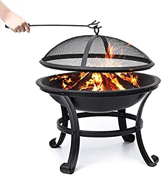 JIANYI Small Fire Pit 22 inch Outdoor Wood Burning Portable Firepit BBQ Grill Steel Fire Bowl Bonfire