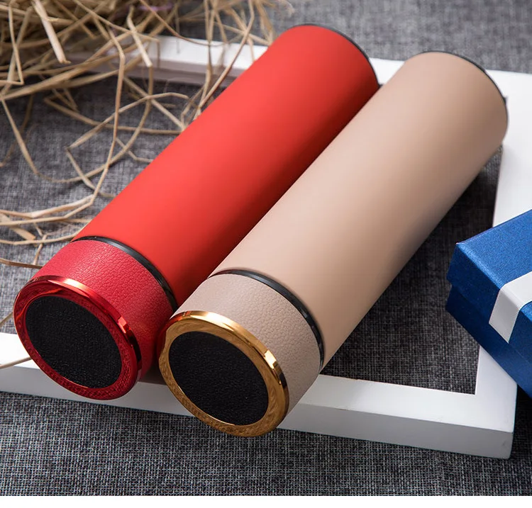 Double Wall Business Matte flask thermos Leather Insulated Drinking