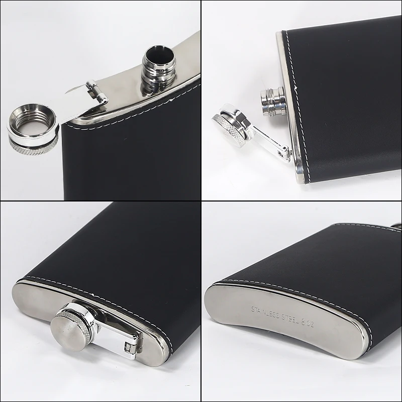 AGH Laserable custom Logo 6oz stainless steel leather hip flask Alcohol Liquor Whiskey Bottle gifts wine pot