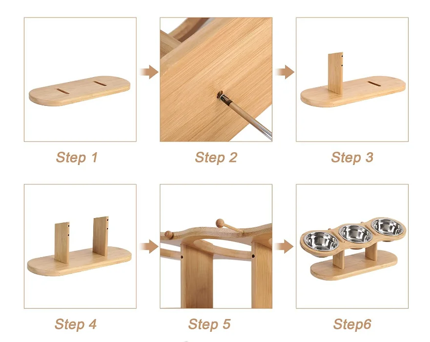 Wholesale custom logo small pet diagonal anti-upset pet dog bowl protection cervical vertebra adjustable bamboo frame