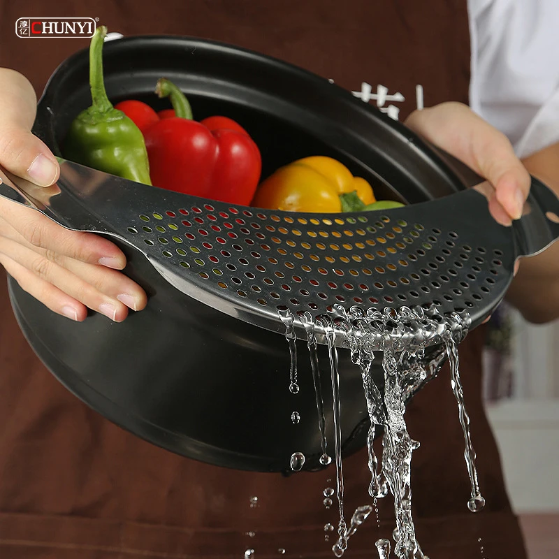 Pasta Spaghetti Practical Draining Tool Stainless Steel Strainer Pot Colander For Pasta And Vegetable