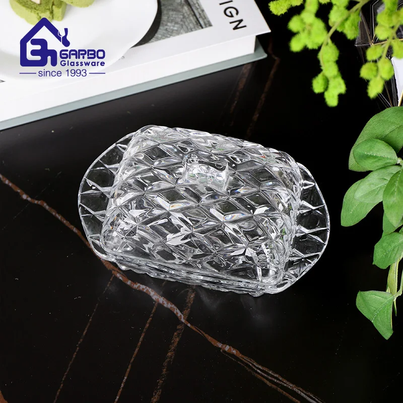 Wholesale Supermarket Supplier Glass Butter Dish With Lid High Quality Butter Plate For Home Restaurant Use Decorative Glassware