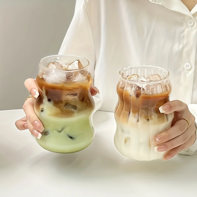 High Borosilicate Glass Thread Cup Modern Fashion 530Ml Large Capacity Fruit Juice Bubble Tea Glass Ice Coffee Cup