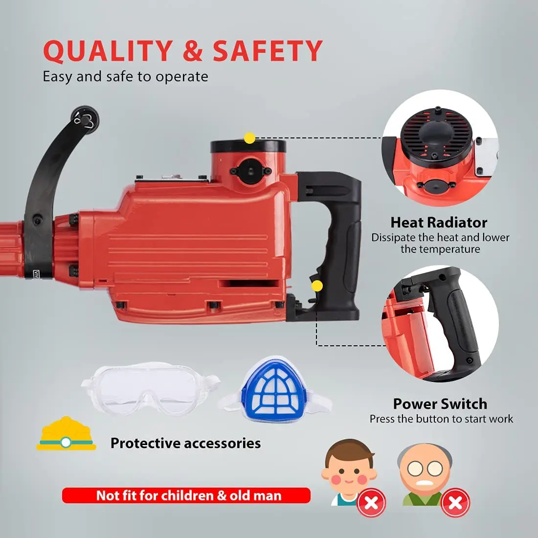 
110v Concrete Breaker 1500W Heavy Duty 65mm Powerful Electric Demolition Jack Hammer 