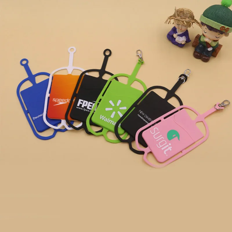 Promotional Cheap Custom Logo Universal Silicone Mobile Phone Lanyard with Card Pocket Silicone Lanyard mobile Holder