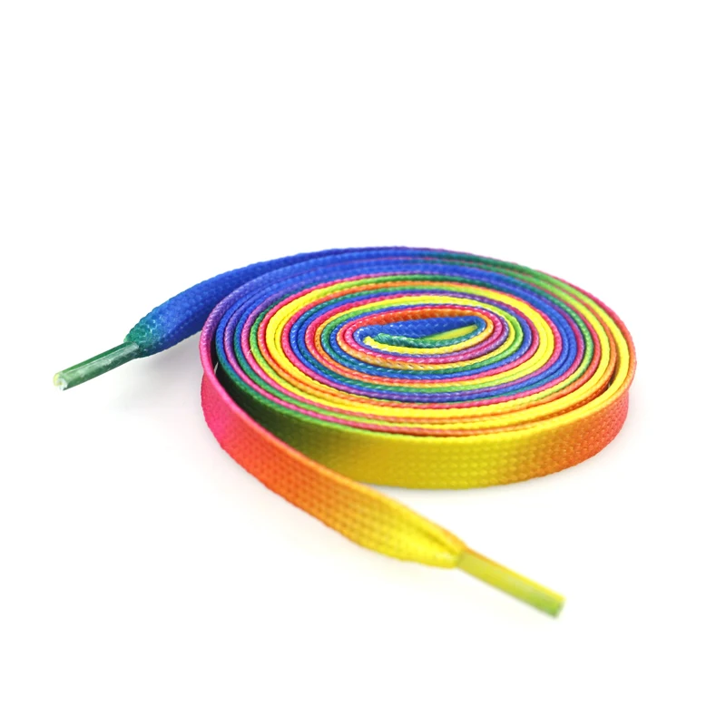 Factory Custom 8mm Heat Transfer Printing Hoodie Drawstring Cord Multi-color Flat Sneakers Casual Shoe Gradient Color Shoelaces