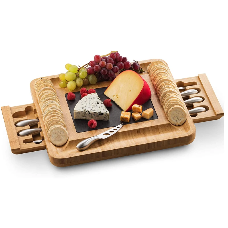 Bamboo Wood Charcuterie Cheese Board Set Serving Tray With 12 Cheese Utensils