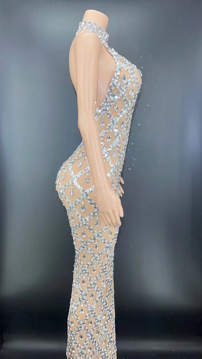 Novance Hot Selling Dresses Women Elegant Night Gown Prom Evening Dress Party Shiny Diamond Crystal Dresses Women Lady Elegant