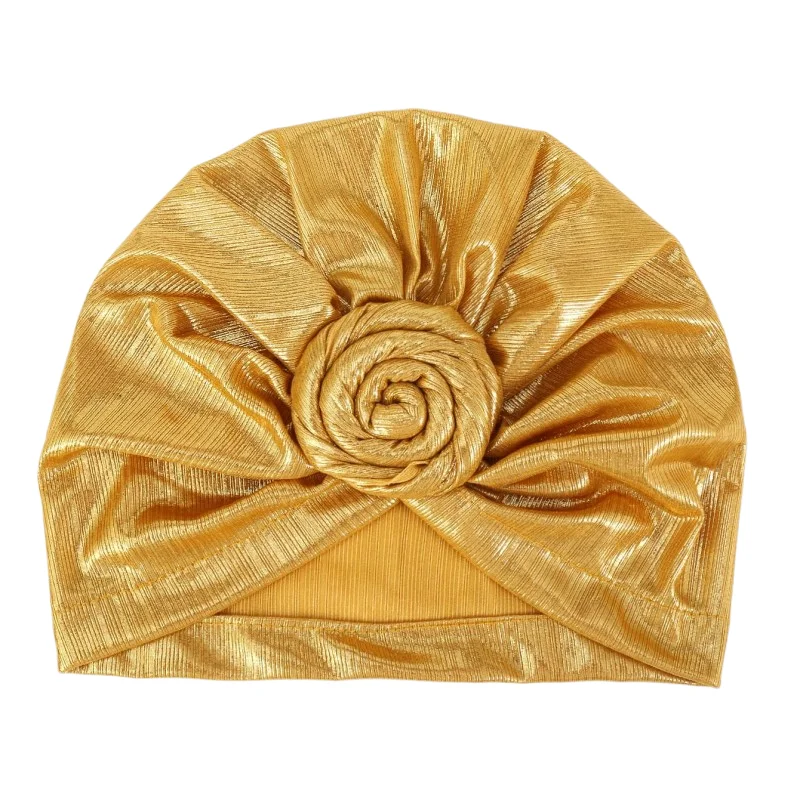 Women Turban African Pattern Headwrap Solid Pretied Flower Knot Bonnet Hat for Women Girls New Fashion Wholesale Gold Silver