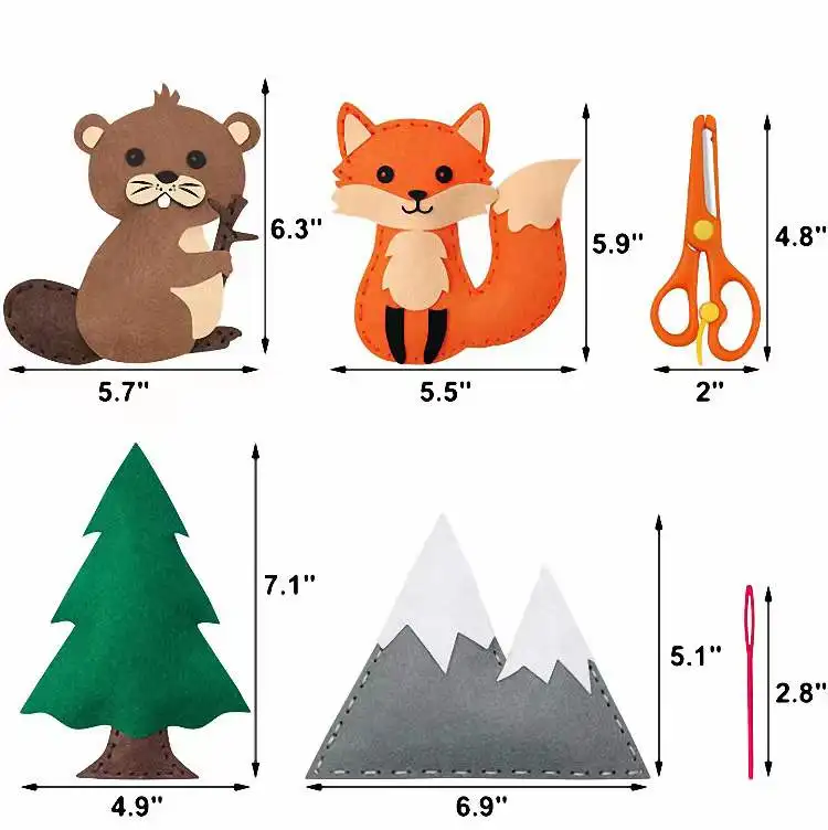 fabric educational pattern pdf woodland forest creatures stuffed plush dolls kids craft felt animals diy sewing kit