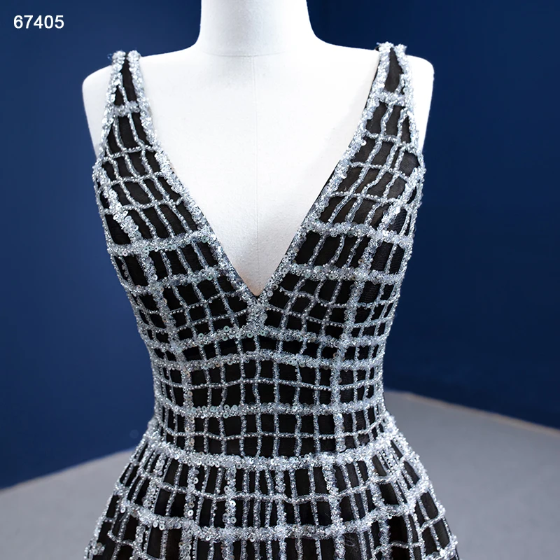 Jancember RSM67405 Sexy Black Mature Sleeveless Shining Sequin Party Evening Dresses