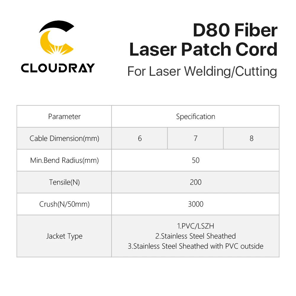 Optical Fibe-D80 FSL600 For Laser Welding Machine Length 5M