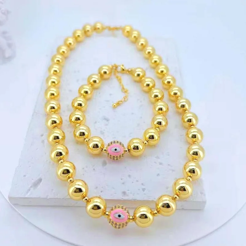 CH-HDN1057 Turkey style devil eye beads necklace bracelet,Diy gold ball bead set jewelry,chic link ball jewelry wholesale
