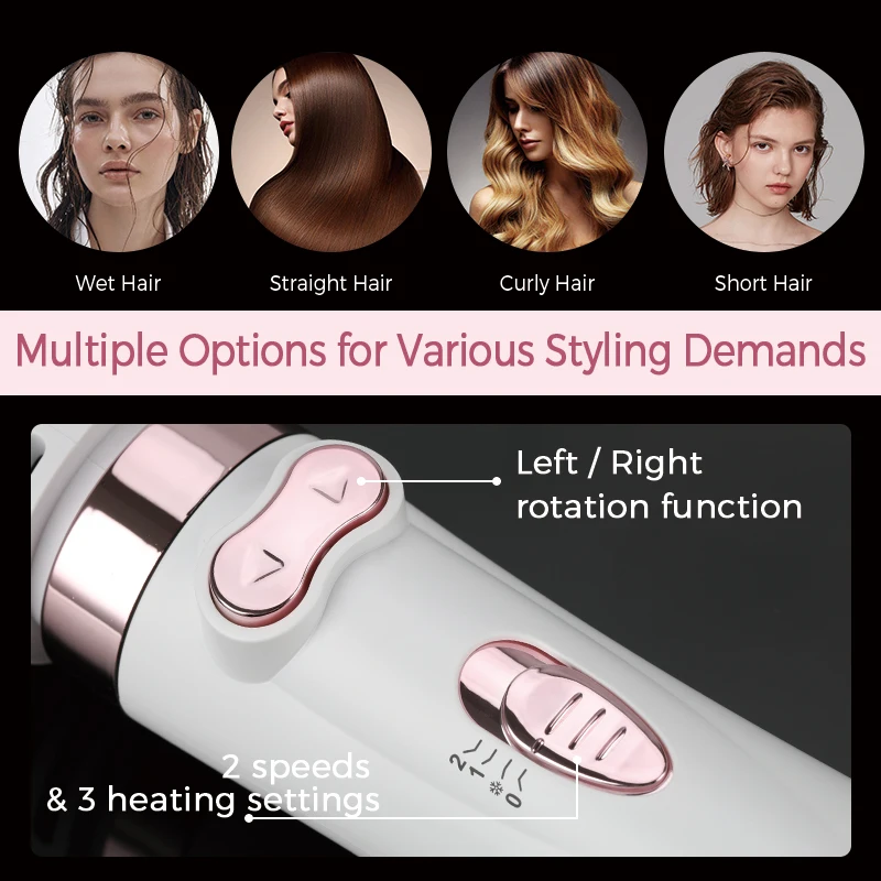 360 Degree Rotating Hair Curling Brush with Removeable AdjustableTemperature Hot Air Hair Comb