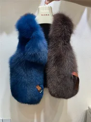 Luxury Multi Color Whole Fox Fur Handmade Genuine Fox Fur Gilet Vest High Street Women High End Fox Fur Vest