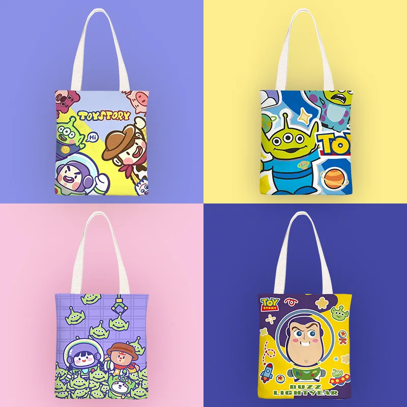 Hot Selling Cartoon Cute Toy Story Woody Buzz Casual Canvas Shopping Tote Big Capacity Sweet Girls Hand Shoulder Bag Custom GIft