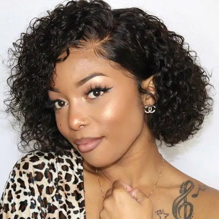 Perruque Pixie Cut Wig Human Hair Curly Bob Short Pixie Cut Lace Wig Bleached Knots Lace Frontal 13x4 Pixie Wig With Baby Hair