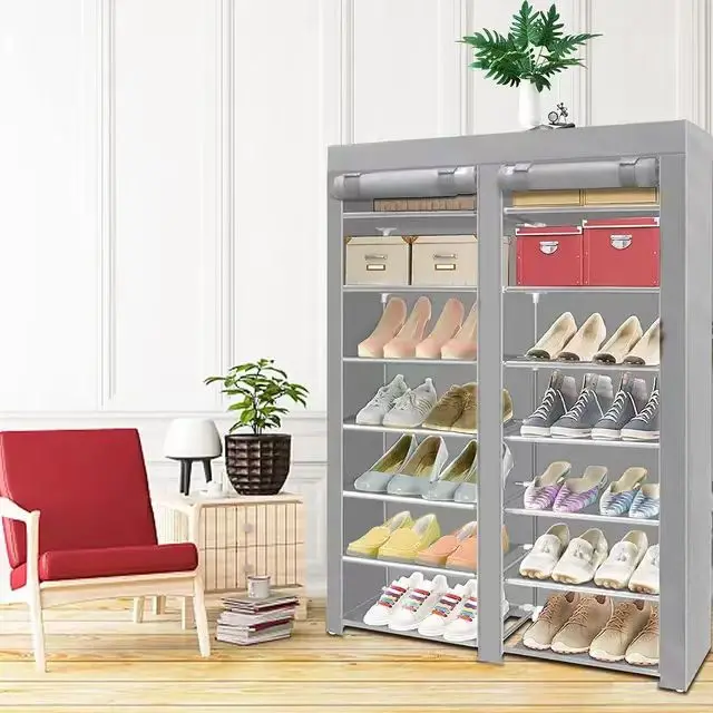 Household Items Portable Nonwoven Fabric Double Row Kitchen cabinets Shoe Rack Shelf Cabinet Tower Storage Holders